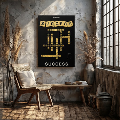 Success Scrabble Canvas Wall Art – Motivational Success Quote Poster, Entrepreneur Mindset Wall Decor, Inspirational Office Canvas for Business, Gym, Workspace