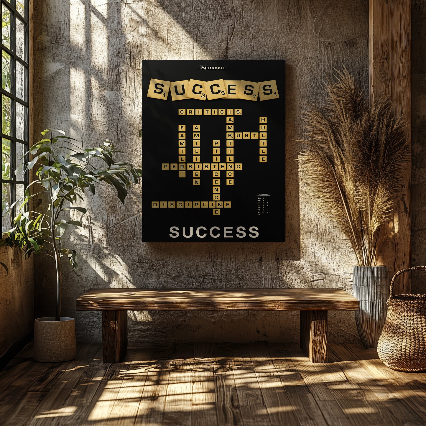Success Scrabble Canvas Wall Art – Motivational Success Quote Poster, Entrepreneur Mindset Wall Decor, Inspirational Office Canvas for Business, Gym, Workspace