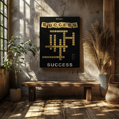 Success Scrabble Canvas Wall Art – Motivational Success Quote Poster, Entrepreneur Mindset Wall Decor, Inspirational Office Canvas for Business, Gym, Workspace