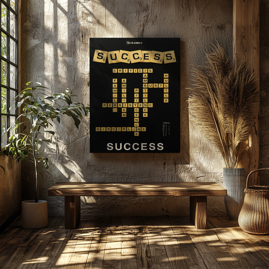 Success Scrabble Canvas Wall Art – Motivational Success Quote Poster, Entrepreneur Mindset Wall Decor, Inspirational Office Canvas for Business, Gym, Workspace