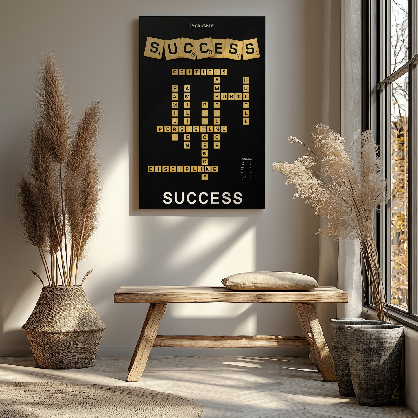 Success Scrabble Canvas Wall Art – Motivational Success Quote Poster, Entrepreneur Mindset Wall Decor, Inspirational Office Canvas for Business, Gym, Workspace