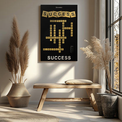 Success Scrabble Canvas Wall Art – Motivational Success Quote Poster, Entrepreneur Mindset Wall Decor, Inspirational Office Canvas for Business, Gym, Workspace