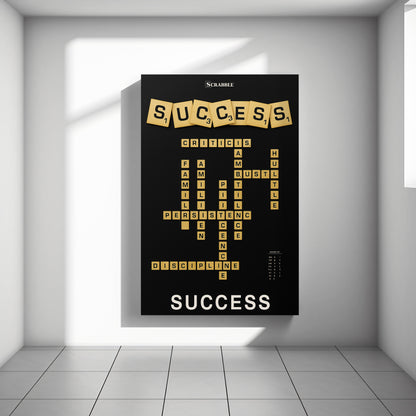 Success Scrabble Canvas Wall Art – Motivational Success Quote Poster, Entrepreneur Mindset Wall Decor, Inspirational Office Canvas for Business, Gym, Workspace