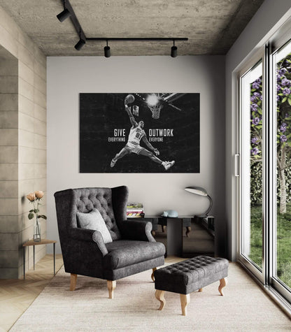Dennis Rodman "Give Everything Outwork Everyone" Motivational Basketball Poster - NBA Superstar Inspirational Canvas Acrylic Wall Art Print, Sports Room Gym Office Dorm Decor