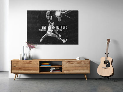 Dennis Rodman "Give Everything Outwork Everyone" Motivational Basketball Poster - NBA Superstar Inspirational Canvas Acrylic Wall Art Print, Sports Room Gym Office Dorm Decor