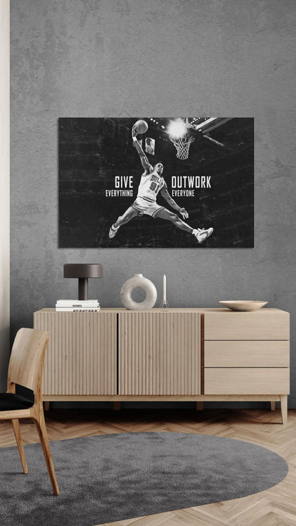 Dennis Rodman "Give Everything Outwork Everyone" Motivational Basketball Poster - NBA Superstar Inspirational Canvas Acrylic Wall Art Print, Sports Room Gym Office Dorm Decor