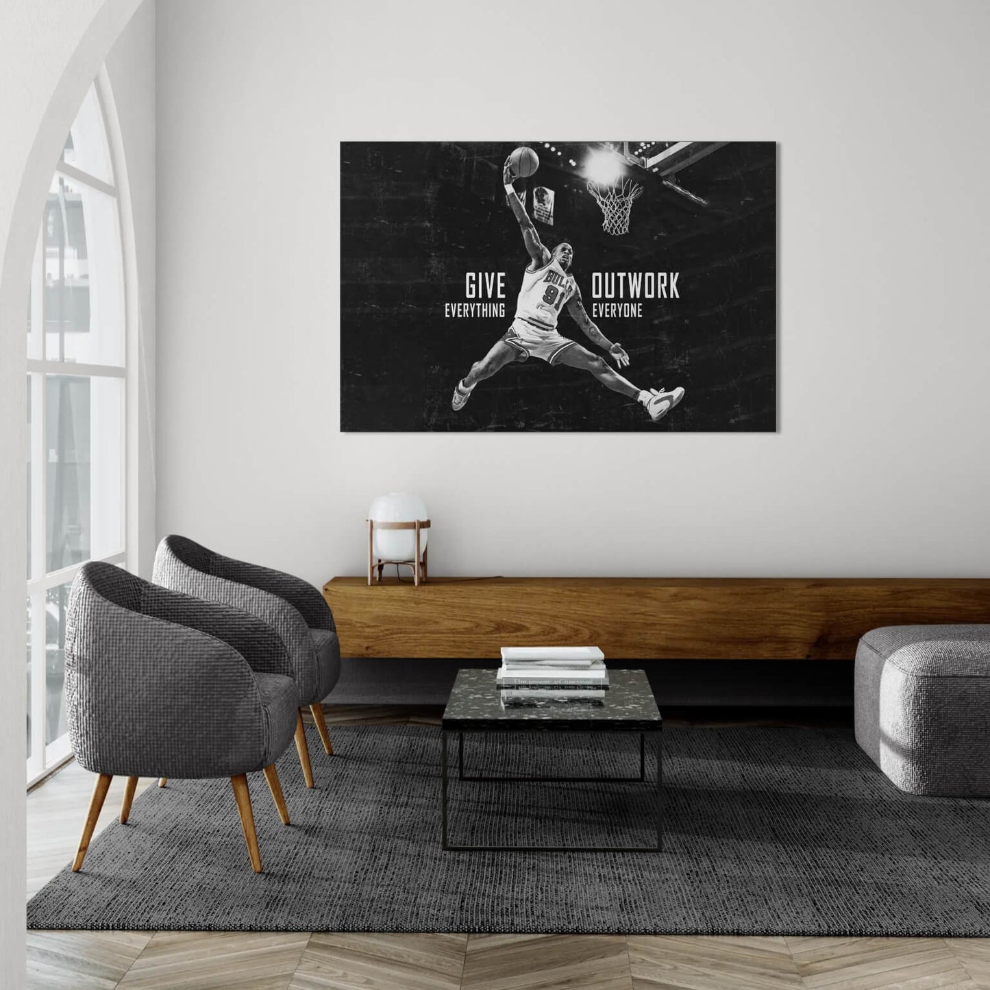 Dennis Rodman "Give Everything Outwork Everyone" Motivational Basketball Poster - NBA Superstar Inspirational Canvas Acrylic Wall Art Print, Sports Room Gym Office Dorm Decor