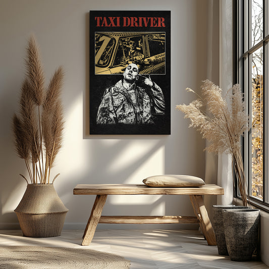 Taxi Driver Movie Canvas Wall Art – Vintage Cult Classic Film Poster Print, Retro Cinema Artwork, Taxi Driver Wall Decor for Home Theater, Office, Man Cave