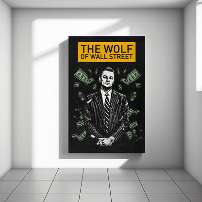 "The Wolf of Wall Street" Leonardo Dicaprio Canvas Print - Iconic Movie Entrepreneur Inspirational Wall Art Poster, Jordan Belfort Decor for Home Office Gym Dorm Man Cave