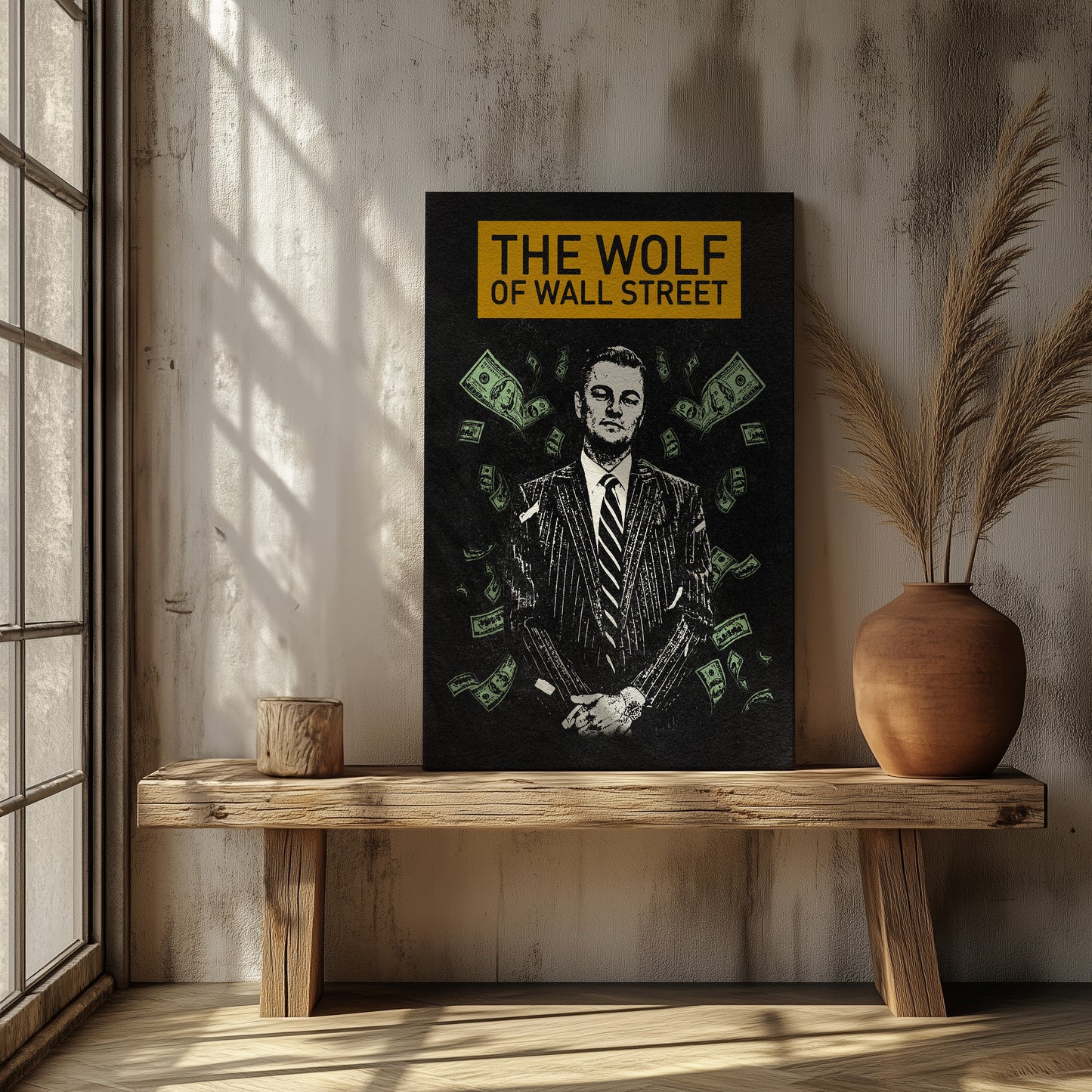 "The Wolf of Wall Street" Leonardo Dicaprio Canvas Print - Iconic Movie Entrepreneur Inspirational Wall Art Poster, Jordan Belfort Decor for Home Office Gym Dorm Man Cave