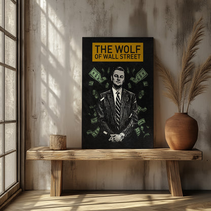 "The Wolf of Wall Street" Leonardo Dicaprio Canvas Print - Iconic Movie Entrepreneur Inspirational Wall Art Poster, Jordan Belfort Decor for Home Office Gym Dorm Man Cave