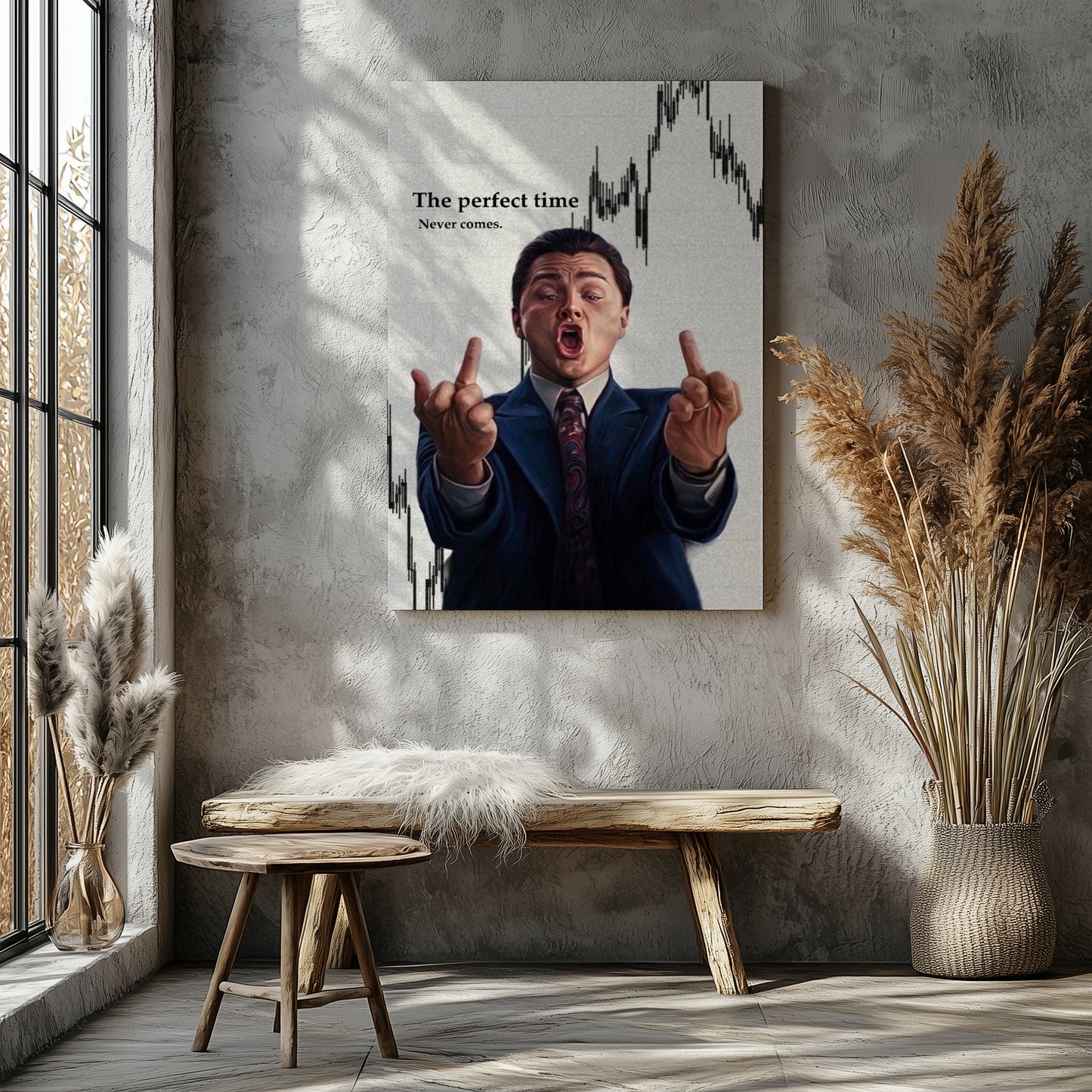 "The Wolf of Wall Street"The Perfect Time Never Comes Canvas Print - Iconic Movie Entrepreneur Inspirational Wall Art Poster, Jordan Belfort Decor for Home Office Gym Dorm Man Cave
