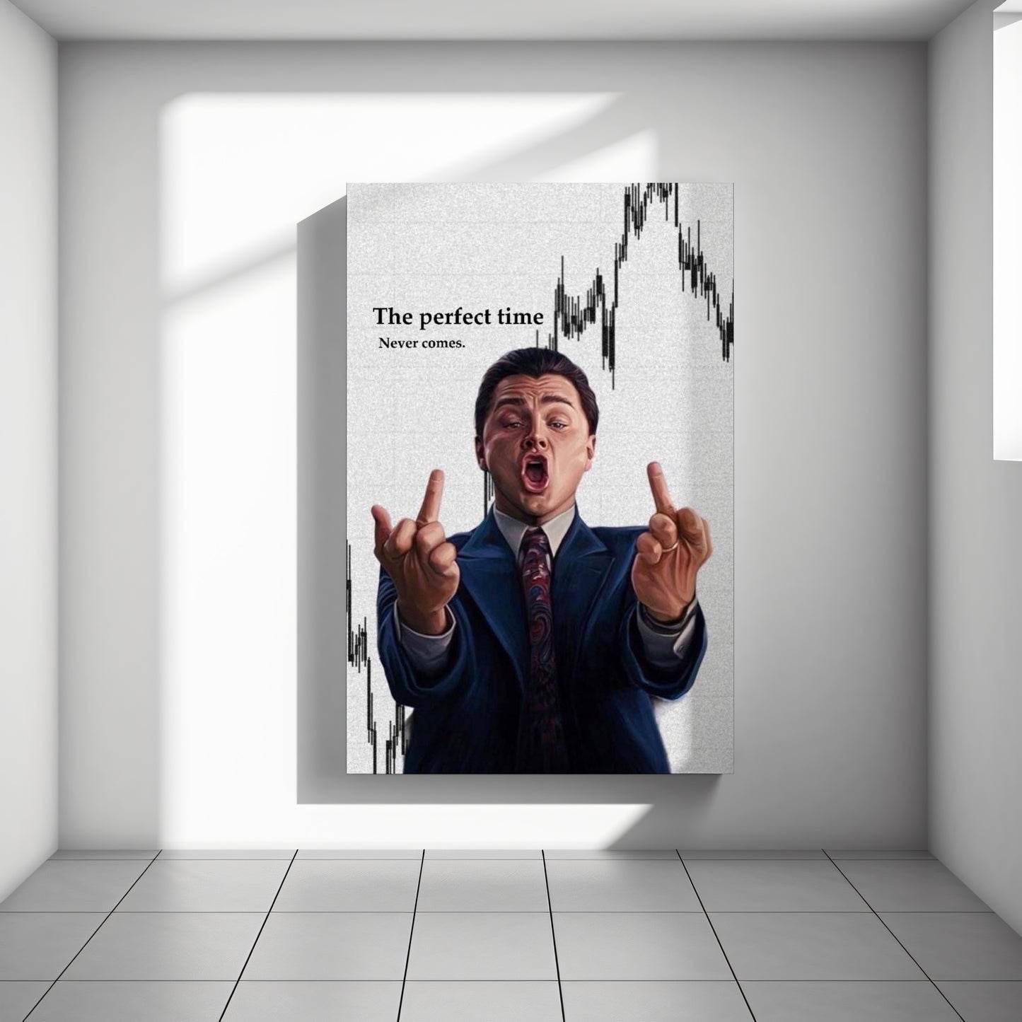 "The Wolf of Wall Street"The Perfect Time Never Comes Canvas Print - Iconic Movie Entrepreneur Inspirational Wall Art Poster, Jordan Belfort Decor for Home Office Gym Dorm Man Cave