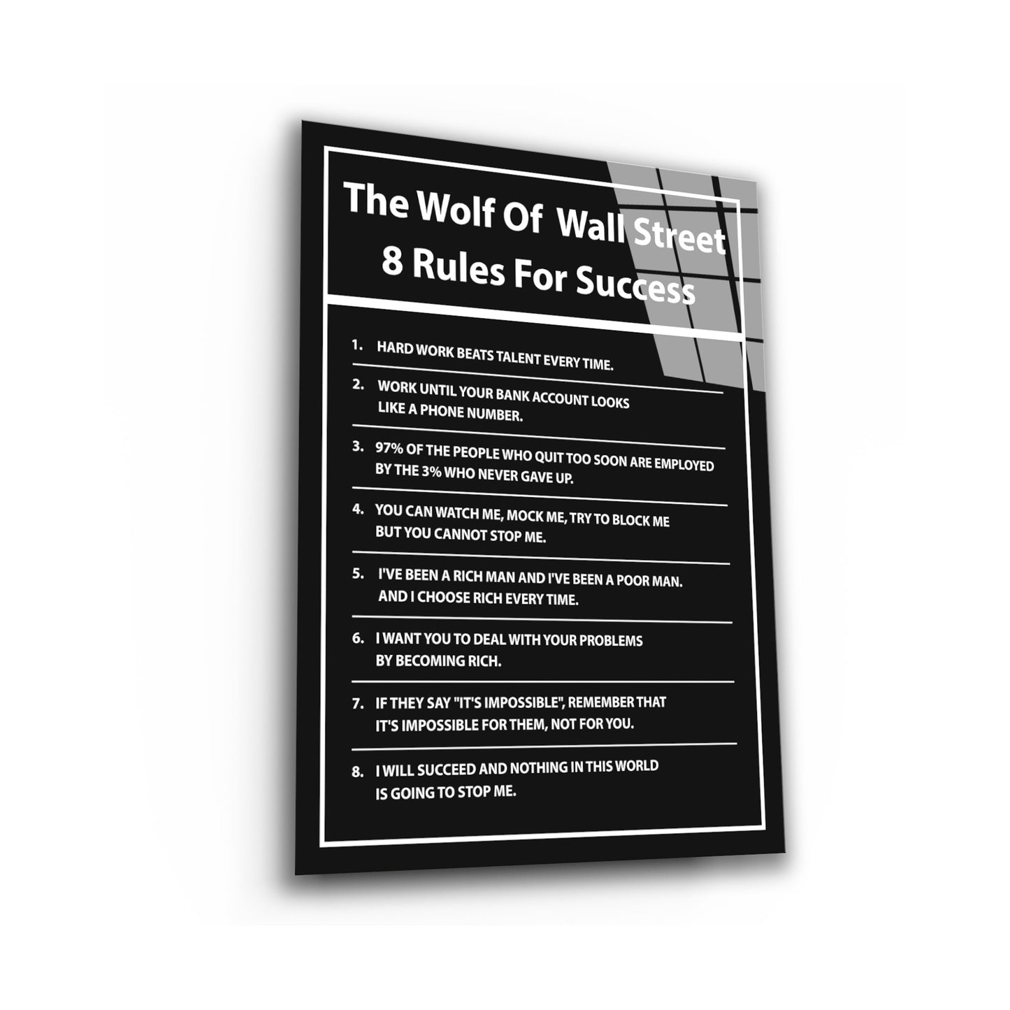 "The Wolf of Wall Street" 8 Rules For Success Motivational Canvas Print - Iconic Movie Entrepreneur Inspirational Wall Art Poster, Jordan Belfort Decor for Home Office Gym Dorm Man Cave