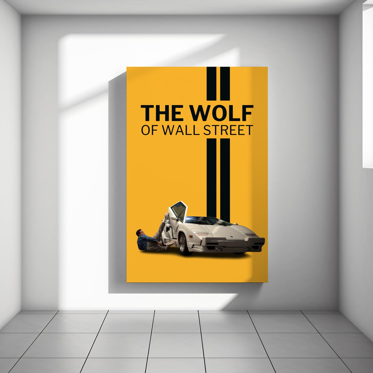 "The Wolf of Wall Street" Lambo Moment Yellow Background Motivational Canvas Print - Iconic Movie Entrepreneur Inspirational Wall Art Poster, Jordan Belfort Decor for Home Office Gym Dorm Man Cave