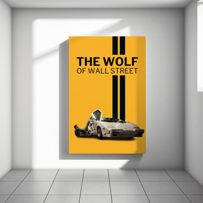 "The Wolf of Wall Street" Lambo Moment Yellow Background Motivational Canvas Print - Iconic Movie Entrepreneur Inspirational Wall Art Poster, Jordan Belfort Decor for Home Office Gym Dorm Man Cave