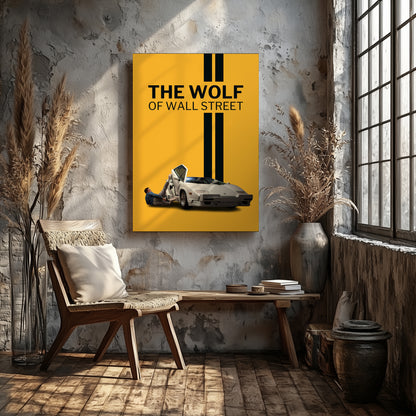 "The Wolf of Wall Street" Lambo Moment Yellow Background Motivational Canvas Print - Iconic Movie Entrepreneur Inspirational Wall Art Poster, Jordan Belfort Decor for Home Office Gym Dorm Man Cave