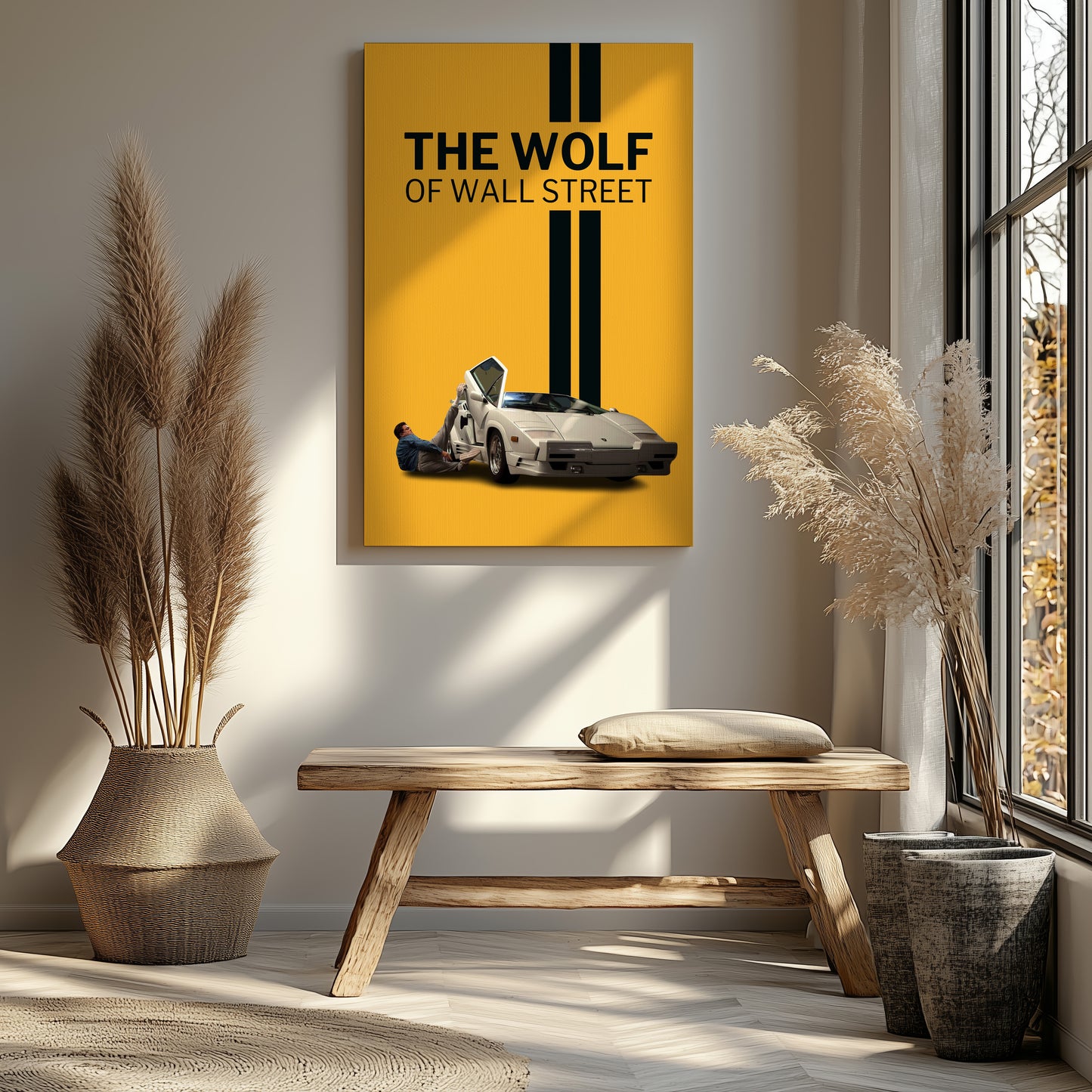 "The Wolf of Wall Street" Lambo Moment Yellow Background Motivational Canvas Print - Iconic Movie Entrepreneur Inspirational Wall Art Poster, Jordan Belfort Decor for Home Office Gym Dorm Man Cave