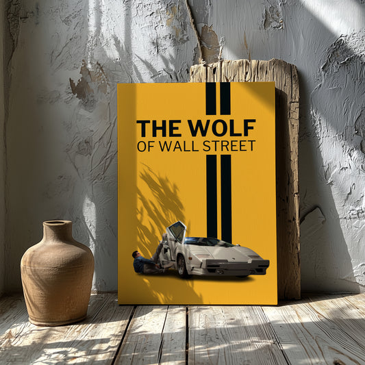 "The Wolf of Wall Street" Lambo Moment Yellow Background Motivational Canvas Print - Iconic Movie Entrepreneur Inspirational Wall Art Poster, Jordan Belfort Decor for Home Office Gym Dorm Man Cave