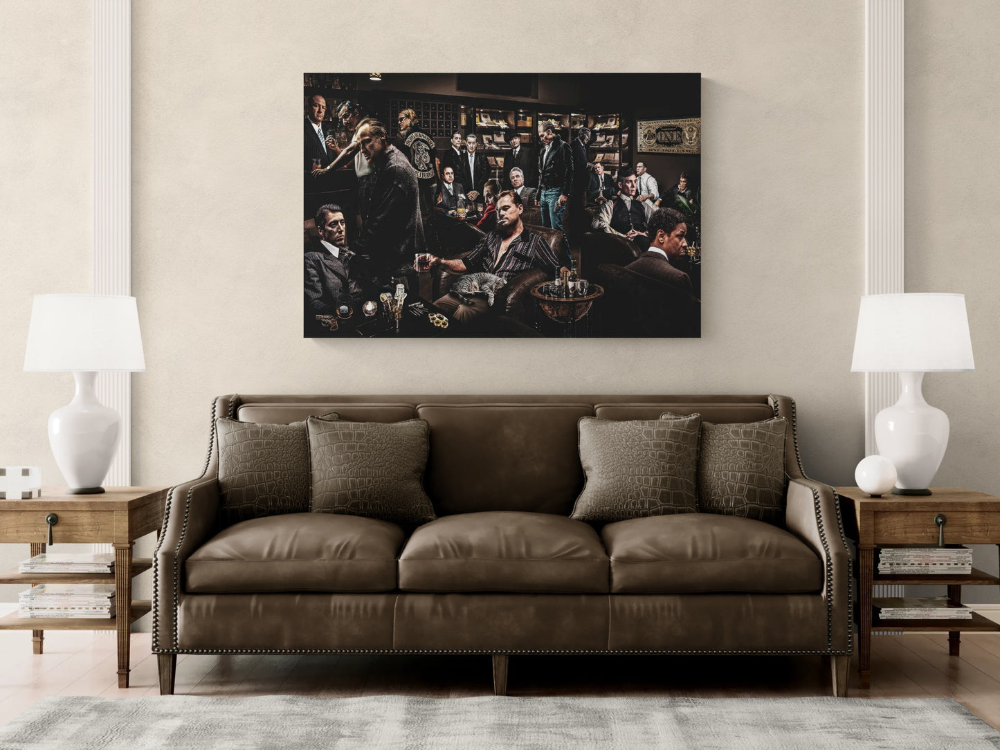Mafia Legends Canvas Wall Art – Iconic Gangster Movie Characters Poster, Classic Crime Film Collage Artwork, Luxury Man Cave Home Theater Office Wall Decor