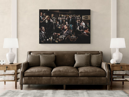 Mafia Legends Canvas Wall Art – Iconic Gangster Movie Characters Poster, Classic Crime Film Collage Artwork, Luxury Man Cave Home Theater Office Wall Decor