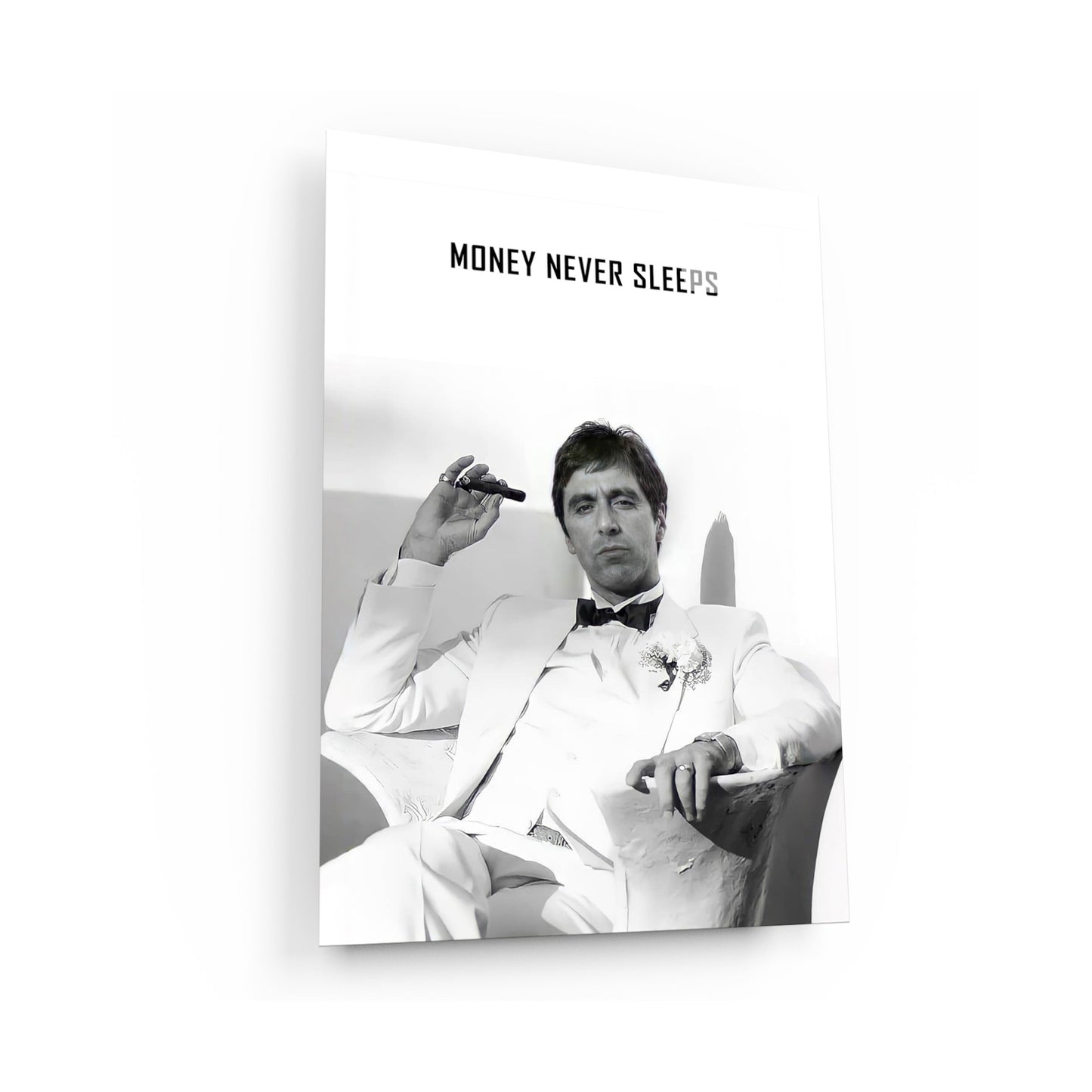 "Money Never Sleeps" Tony Montana Scarface Motivational Poster - Inspirational Gangster Canvas Acrylic Wall Art Print, Al Pacino Movie Decor for Home Office Gym Dorm
