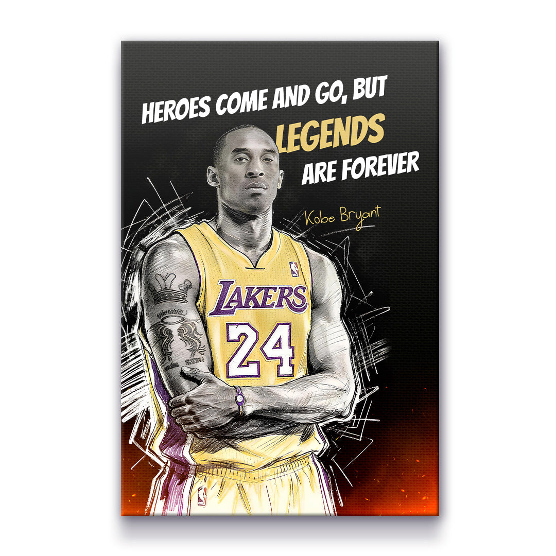 Kobe Bryant Mamba Mentality Motivation Wall Art Basketball Legends Are Forever Quote Poster Black and White Canvas Gym Office Decor
