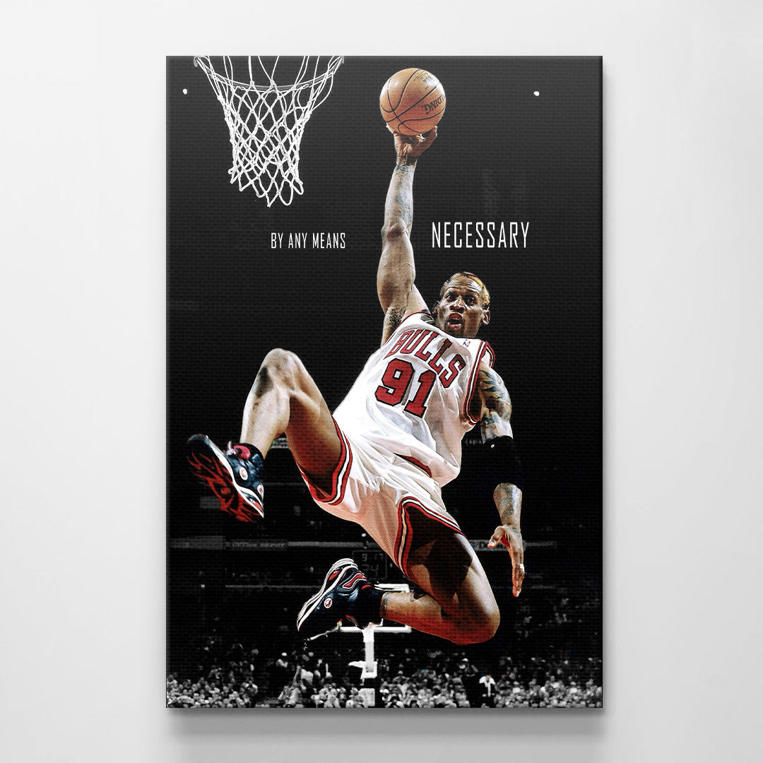 Dennis Rodman "By Any Means Necessary" Motivational Basketball Canvas Print - Leopard Head NBA Legend Wall Art Poster, Inspirational Sports Decor for Home Office Gym Man Cave Dorm