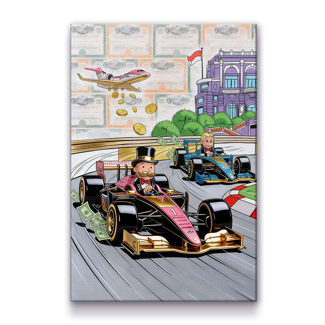 Alec Monopoly Luxury Racing Acrylic Wall Art Modern Money Print Supercar Racing Artwork High Gloss Acrylic Canvas Office Wall Decor