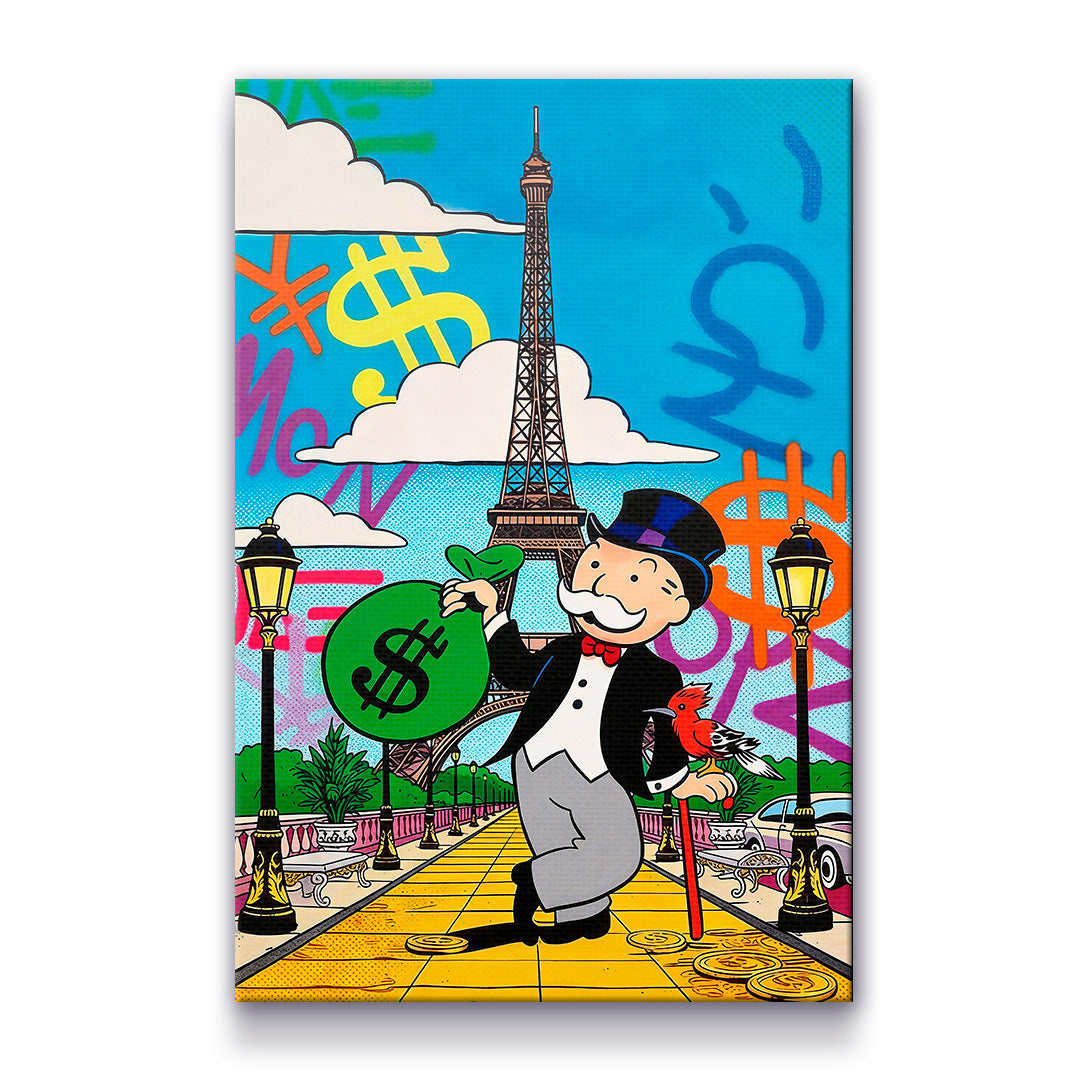 Alec Monopoly Wall Art Paris, Acrylic Canvas Wall Canvas – Millionaire Lifestyle Pop Art Print Modern Office & Executive Home Decor