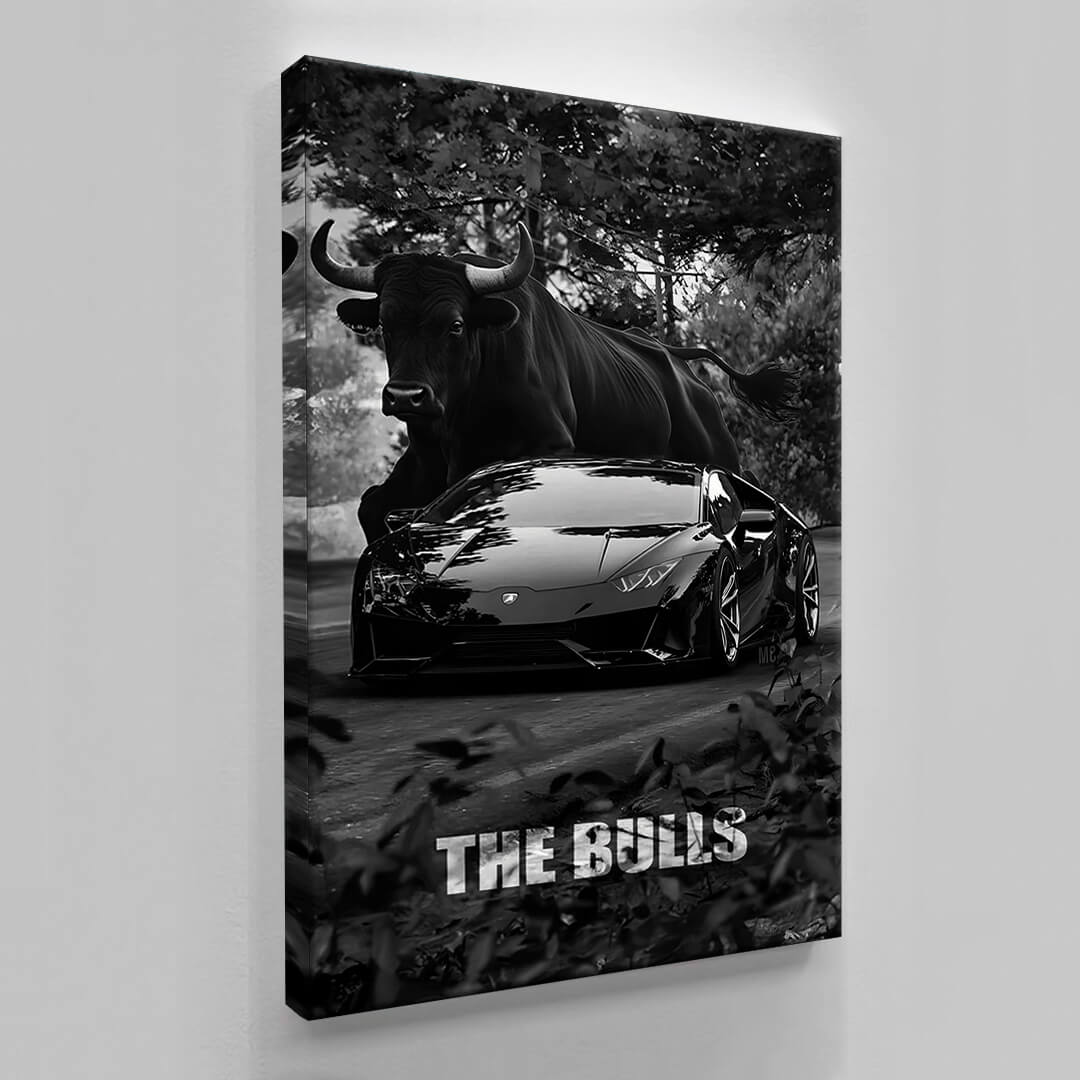 The Bulls motivational inspirational wall art, Lamborghini and the Bull black canvas luxury poster.