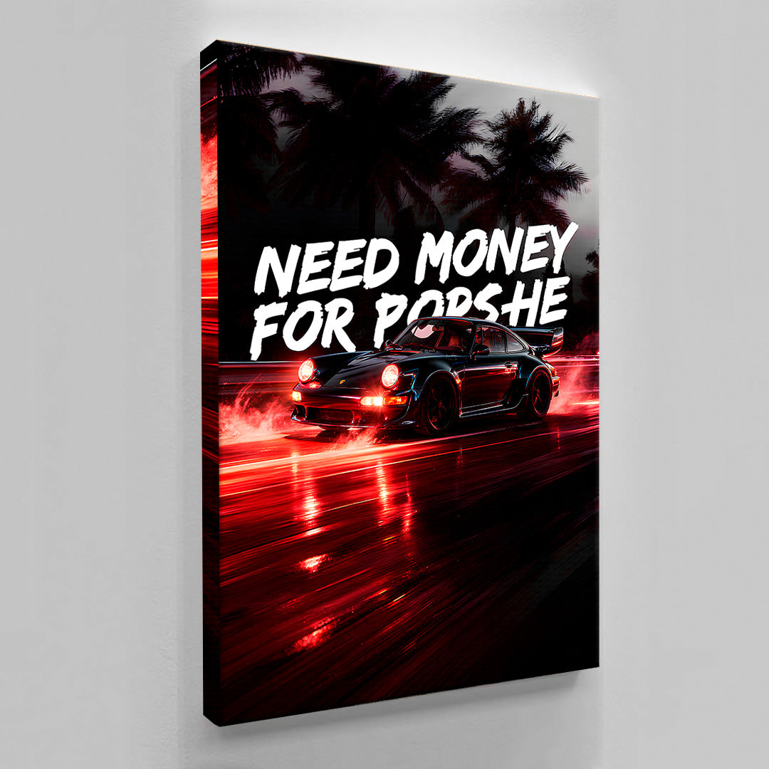 Need Money For Porsche 911 Wall Art Print, Luxury Sports Canvas, Modern Racing Artwork Classic European Sports Car Art,Iconic Lover