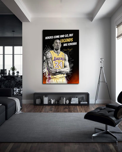 Kobe Bryant Mamba Mentality Motivation Wall Art Basketball Legends Are Forever Quote Poster Black and White Canvas Gym Office Decor