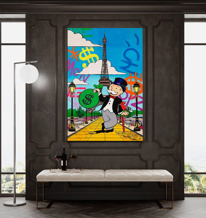 Alec Monopoly Wall Art Paris, Acrylic Canvas Wall Canvas – Millionaire Lifestyle Pop Art Print Modern Office & Executive Home Decor