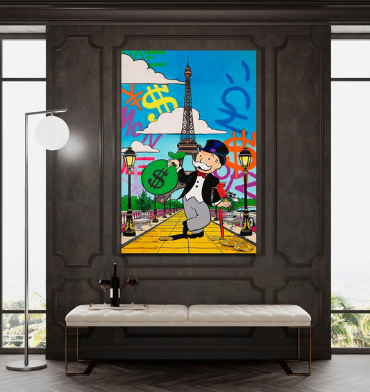 Alec Monopoly Wall Art Paris, Acrylic Canvas Wall Canvas – Millionaire Lifestyle Pop Art Print Modern Office & Executive Home Decor