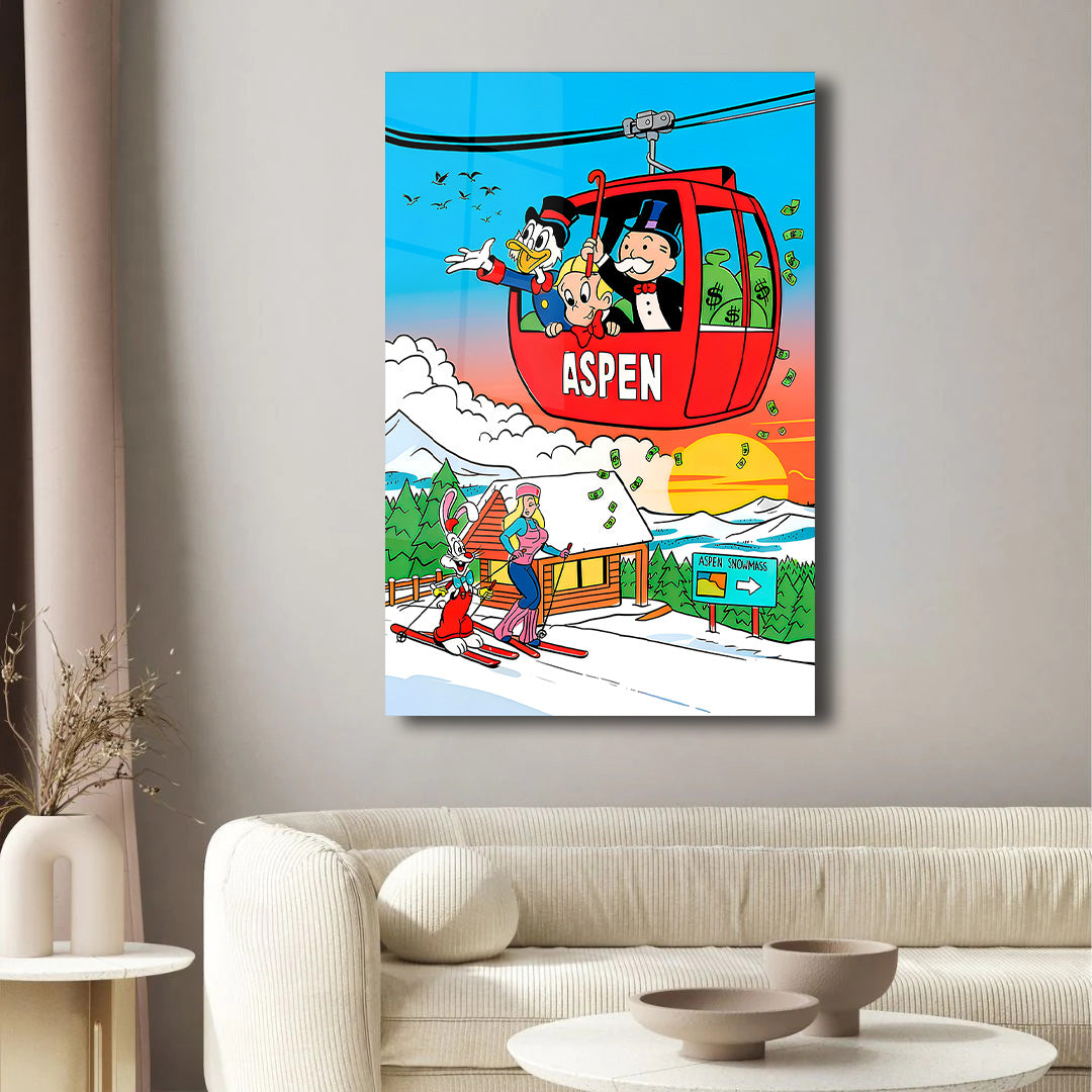 Alec Monopoly Aspen Art Acrylic Canvas Wall Canvas – Millionaire Lifestyle Pop Art Print  Modern Office & Executive Home Decor