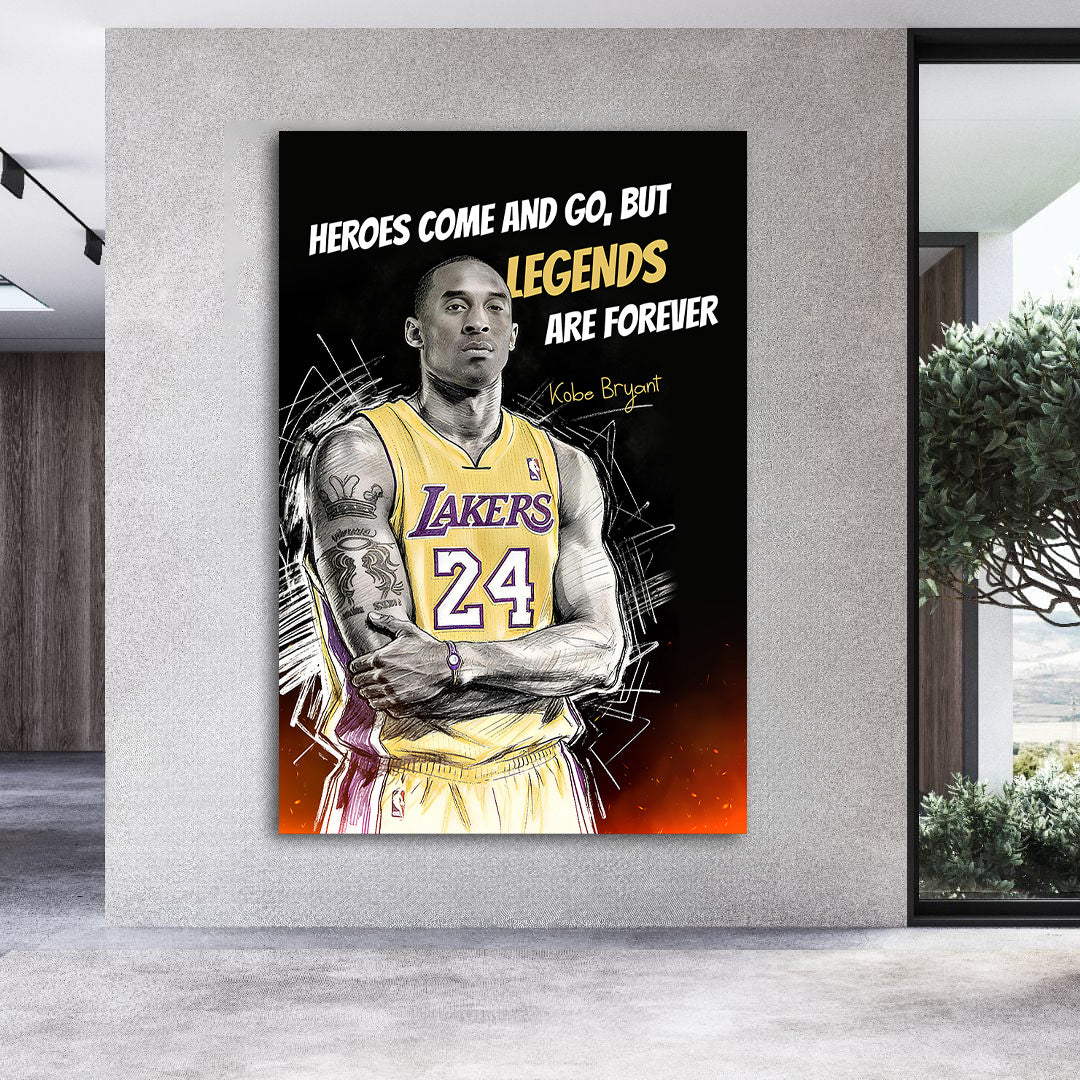 Kobe Bryant Mamba Mentality Motivation Wall Art Basketball Legends Are Forever Quote Poster Black and White Canvas Gym Office Decor