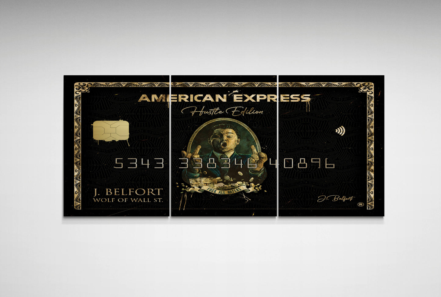 Set of 3 Leonardo DiCaprio "Wolf of Wall Street" Jordan Belfort Canvas Prints - American Express Gold Amex Motivational Wall Art Poster, Iconic Movie Entrepreneur Decor for Home Office Gym Dorm Man Cave