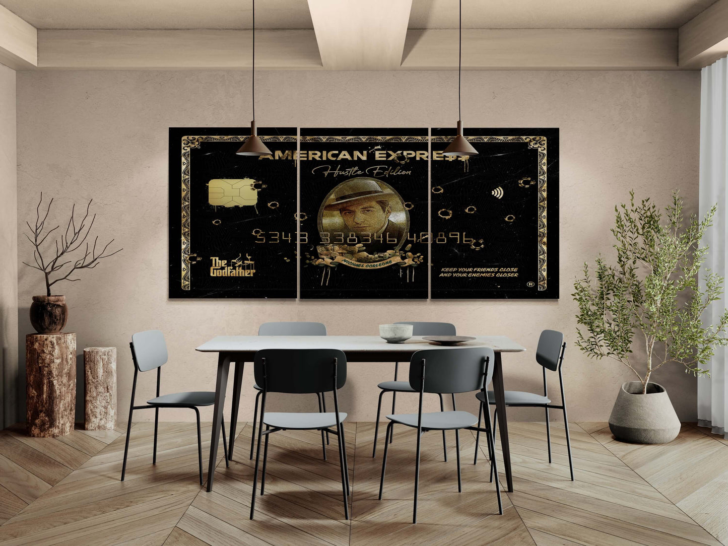 Set of 3 Michael Corleone Wall Art, The Godfather Large  Canvas The Gangster Poster, American Express Gold Print