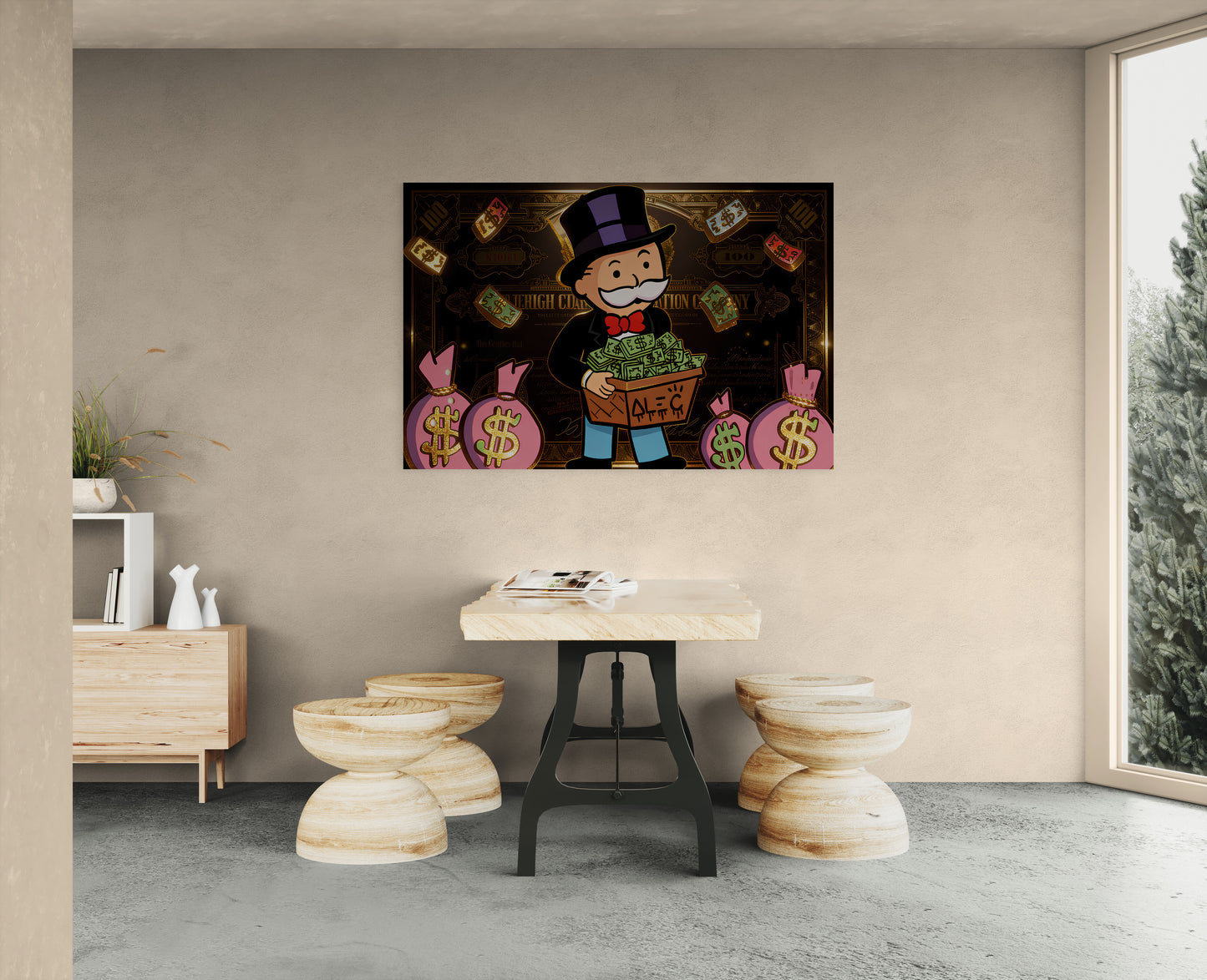 Alec Monopoly Street Canvas Graffiti Money Bag Car Wall Art Luxury Money Wall Art Canvas Wealth & Success Artwork Modern Office Decor