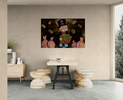 Alec Monopoly Street Canvas Graffiti Money Bag Car Wall Art Luxury Money Wall Art Canvas Wealth & Success Artwork Modern Office Decor