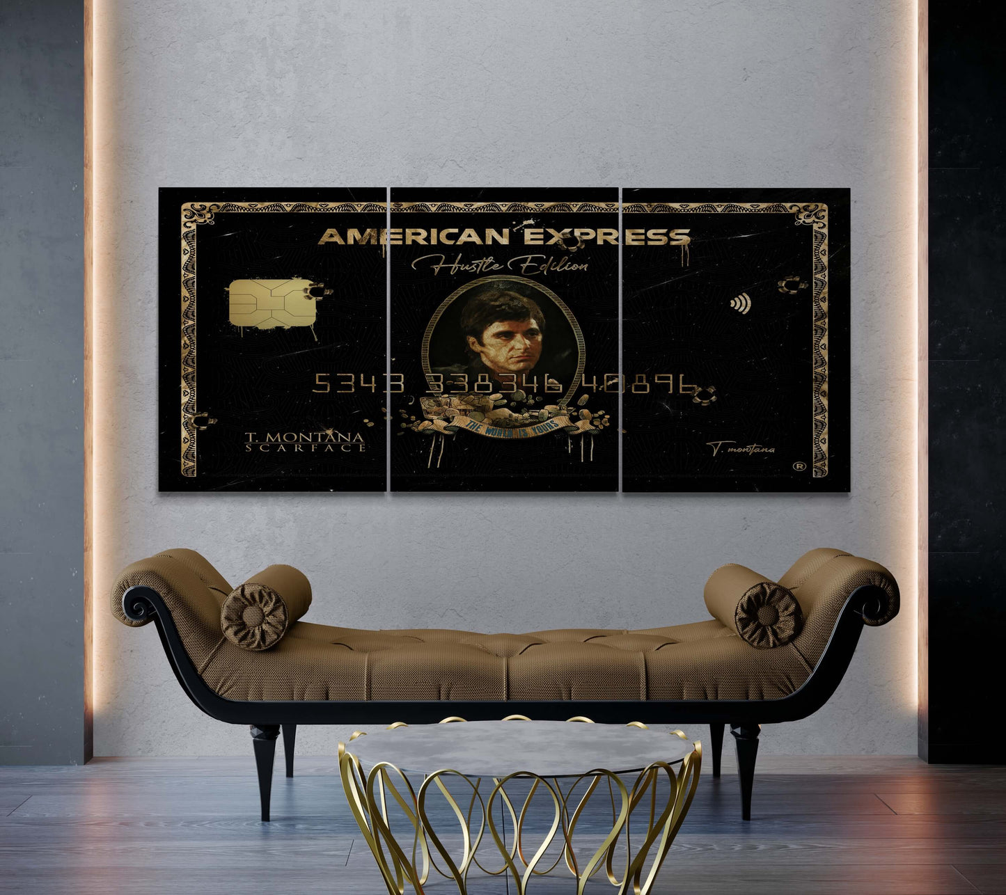 Set of 3 Tony Montana "Scarface" Canvas Prints - American Express Gold Amex Motivational Wall Art Poster, Iconic Movie Entrepreneur Decor for Home Office Gym Dorm Man Cave