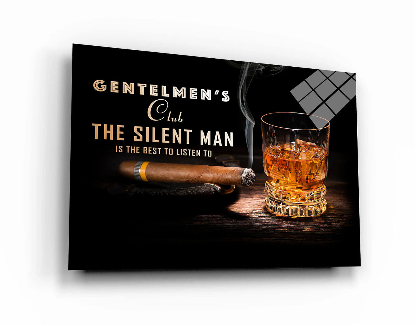 Whiskey CIGAR  Canvas Print, Gentlemen's Club, Alcohol Wall Art, Real Man Gift for him, The Silent Man Is The Best To Listen To, bar poster