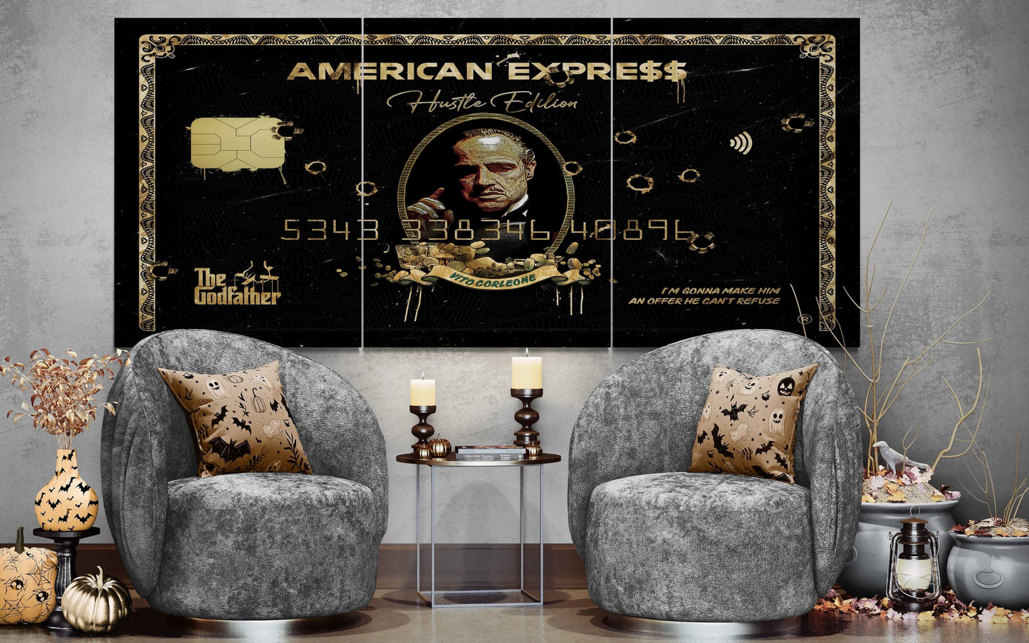 Set of 3 Vito Corleone Wall Art, The Godfather Large  Canvas The Make An Offer Poster, American Express Gold Print