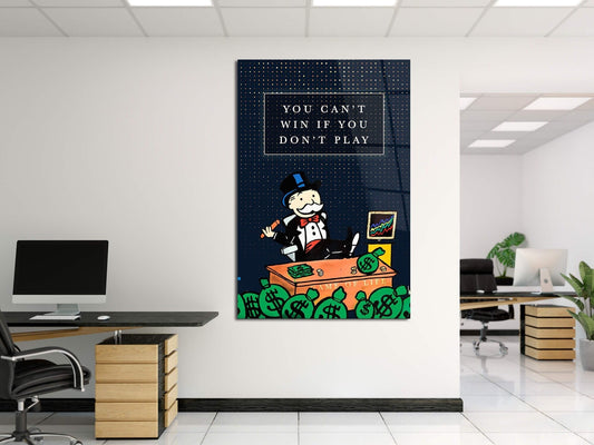 Motivational Wall Art Alec Monopoly Poster for Entrepreneurs - You Cant Win if You Dont Play Print for Success on Canvas