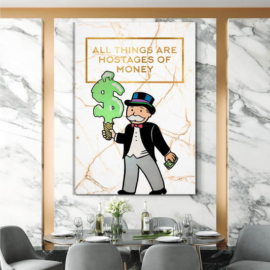 Alec Monopoly Canvas  Hostages Of Money Poster  Gold Office Art  Limited Edition Wall Art  Rich Luxury Motivation