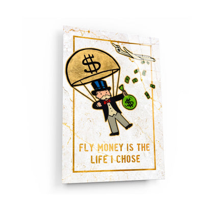 Limited Edition Alec Monopoly Canvas - Gold Fly Money Life Motivational Wall Art for Luxury Office Decor