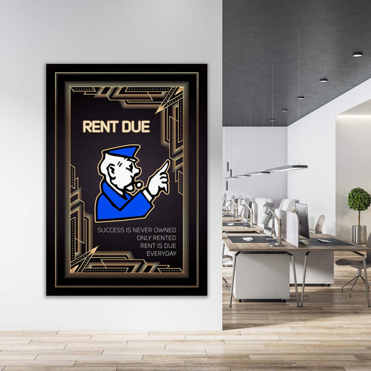 Motivational MONOPOLY Wall Art - Inspirational Canvas for Entrepreneurs Office - Success Is Never Owned Only Rented - Rent Due Daily