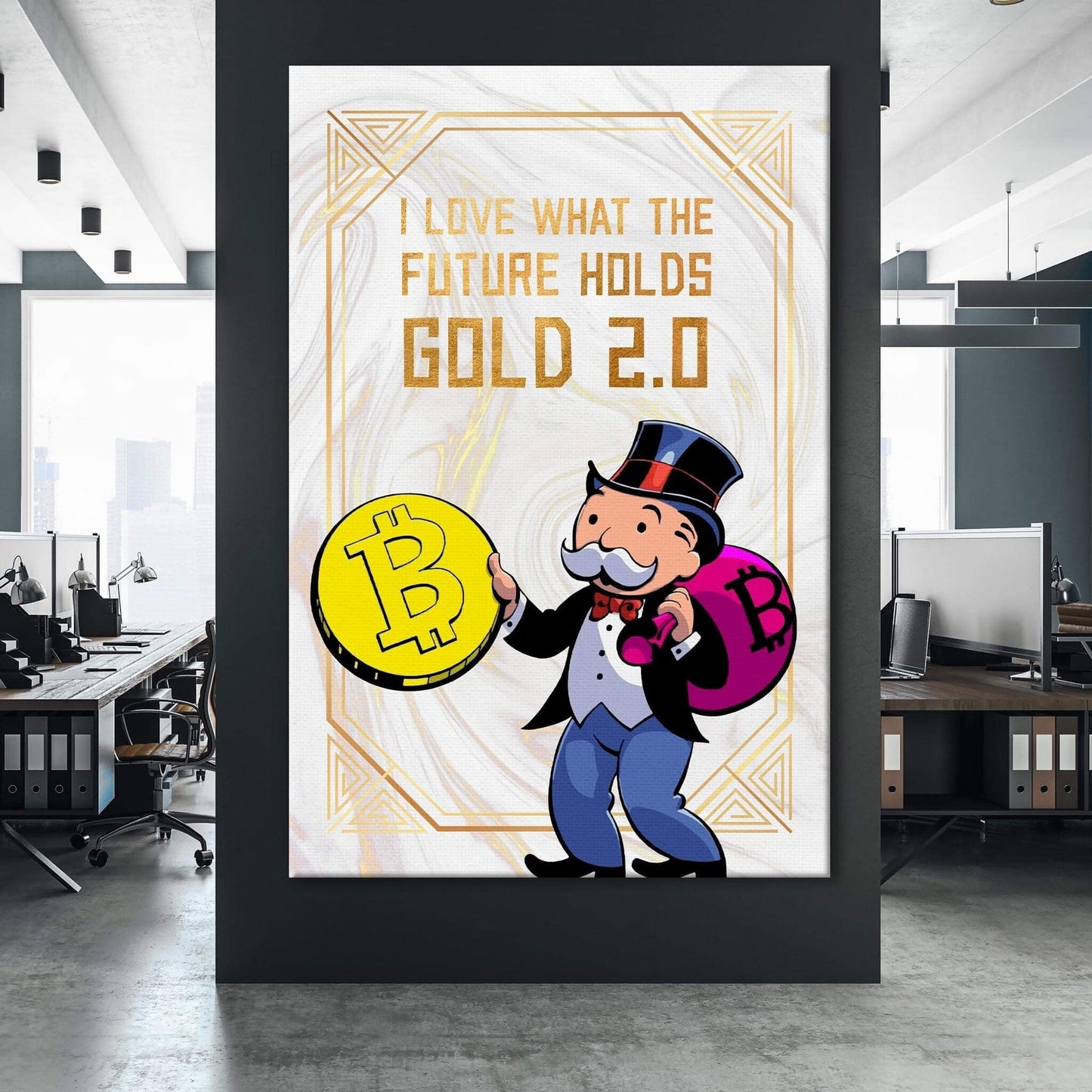 Bitcoin Gold Limited Edition Alec Monopoly Canvas - Motivational Office Art in Acrylic Metal and Canvas - USA Made - Various Sizes Available