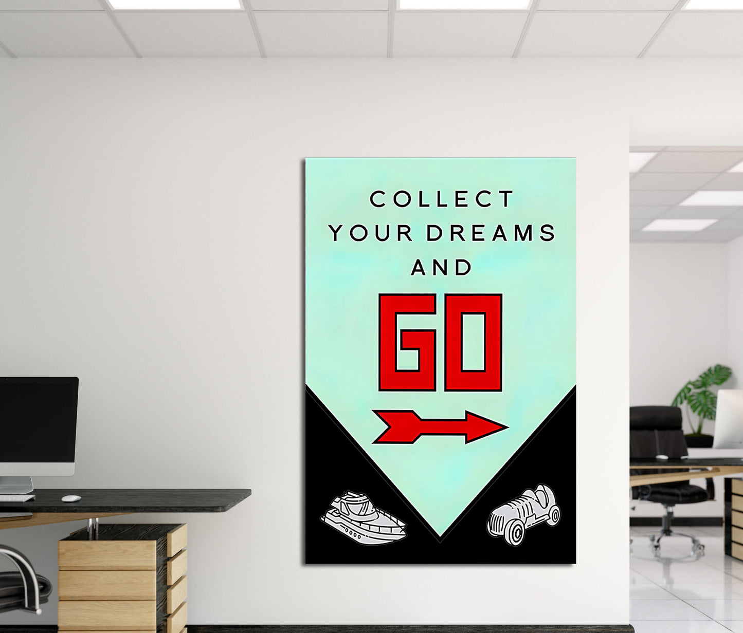 Monopoly Wall Art Print - Inspirational Businessman Poster with Motivational Quote  No Luck All Hustle - Uncle Sam and Game Board Design